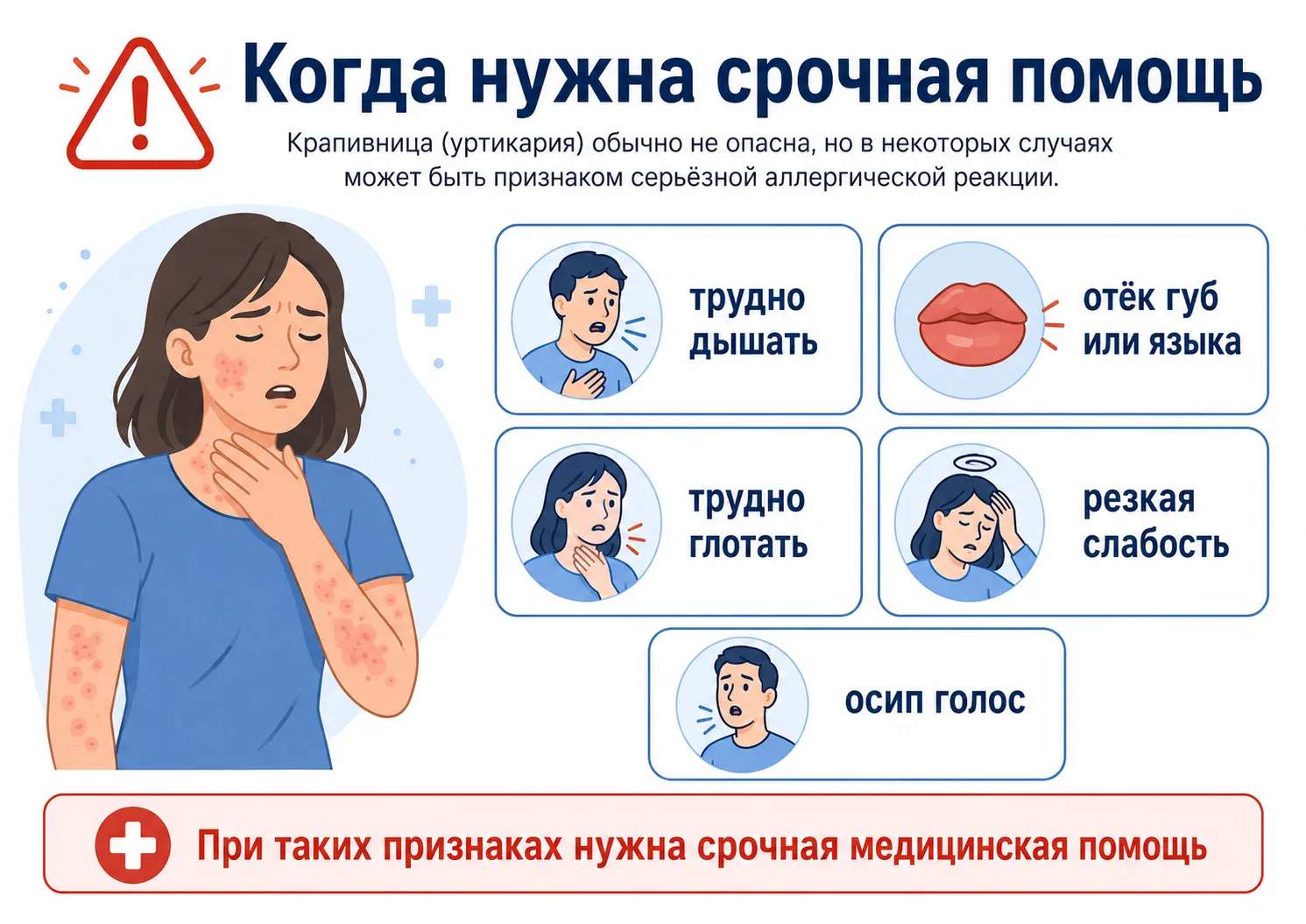 Крапивница: признаки, при которых нужна срочная медицинская помощь.